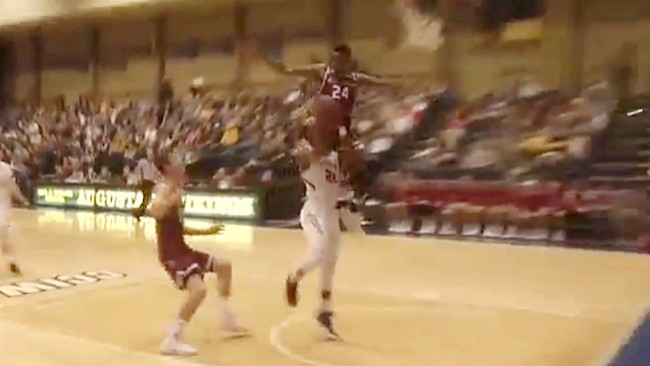 College Player Slams Head On Backboard During Block Attempt